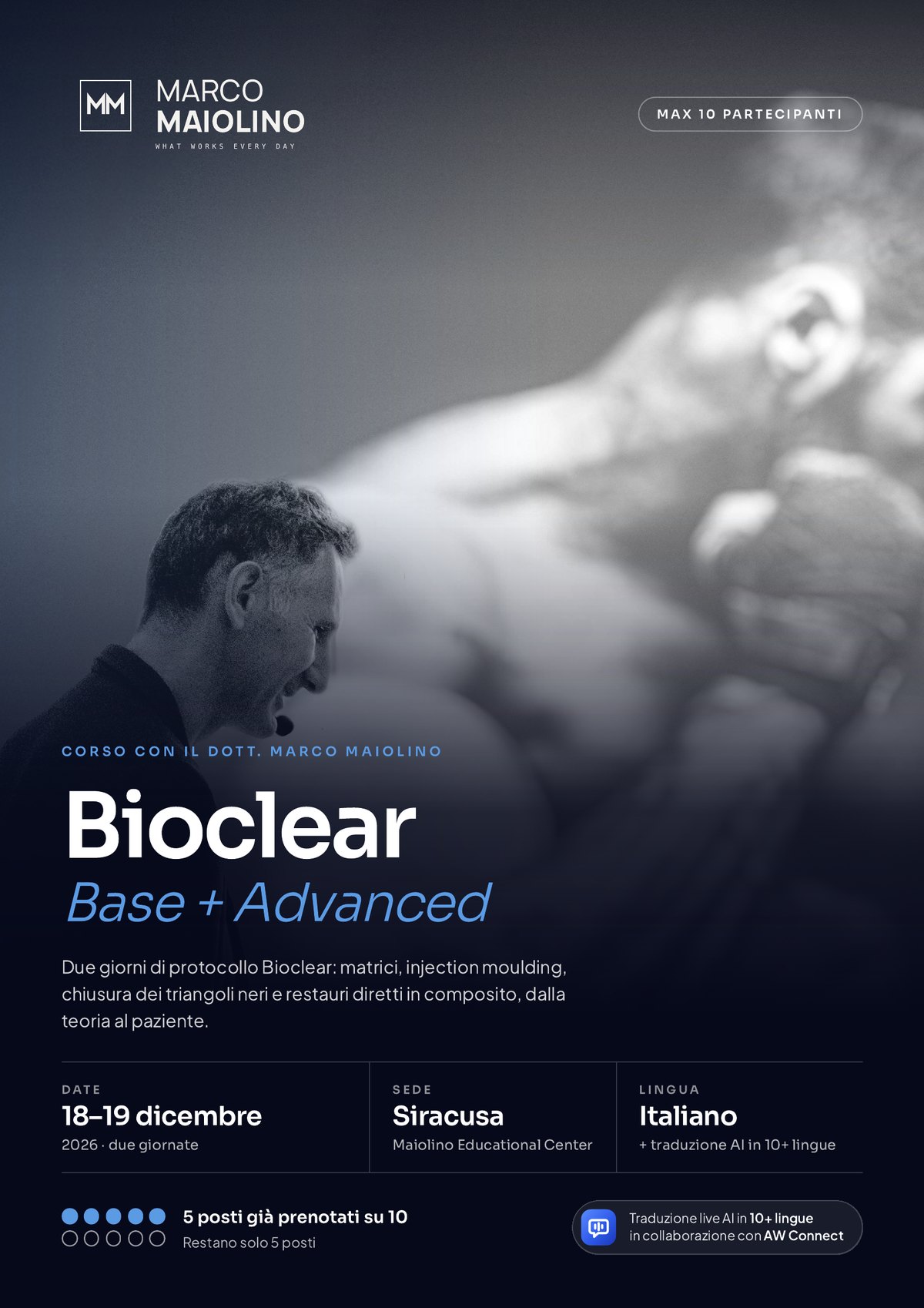 Corso Bioclear Base + Advanced con il Dott. Marco Maiolino, Siracusa 18-19 dicembre 2026